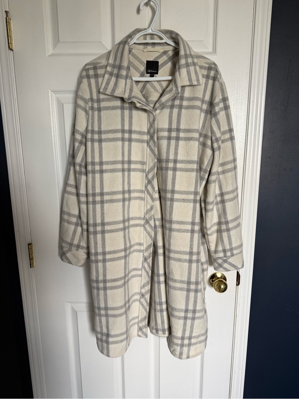Reitman’s Cream and Gray Plaid Mid-Length Coat